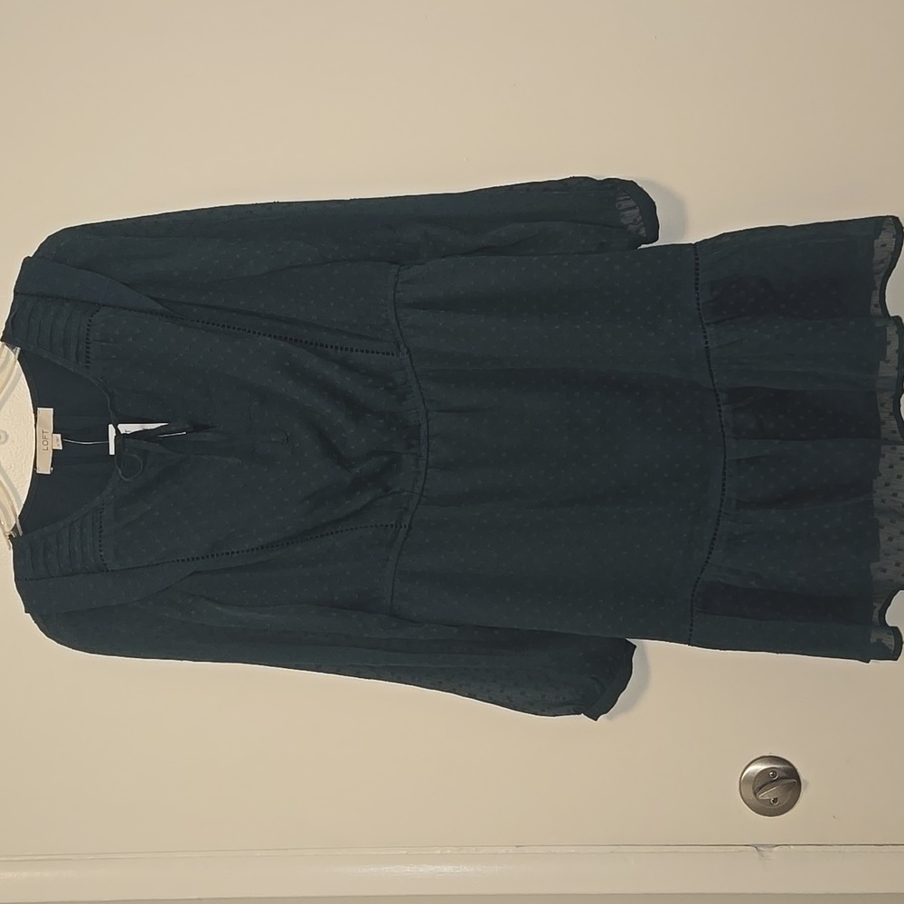 NWT LOFT Green  Dress Sheer Sleeves Size Medium